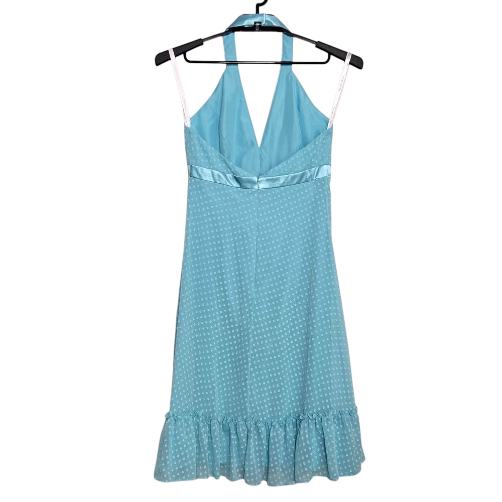 Davids Bridal Chiffon Polka Dot Dress Size 8 Blue Halter - Picture 2 of 4